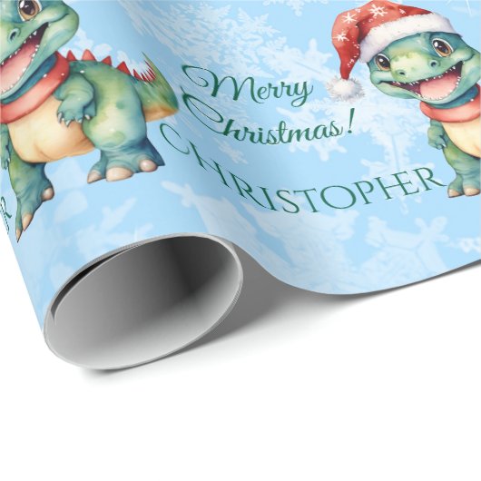 Cute Dinosaur Kerstmis Cadeaupapier (Rol Hoek)