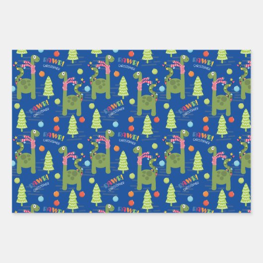 Cute Dinosaur Kerstmis  Inpakpapier Vel (Voorkant 3)