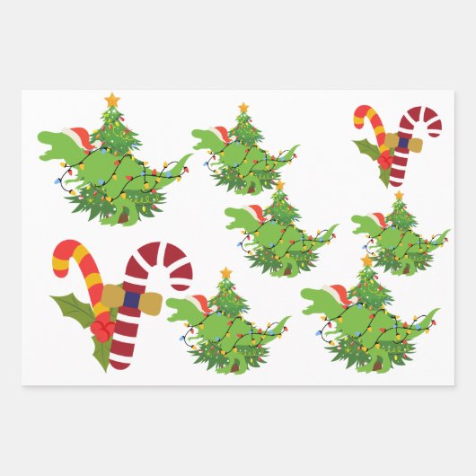 Cute Dinosaur Kerstmis Inpakpapier Vel (Voorkant 2)