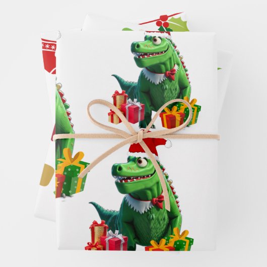 Cute Dinosaur Kerstmis Inpakpapier Vel (In situ)