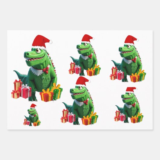 Cute Dinosaur Kerstmis Inpakpapier Vel (Voorkant)