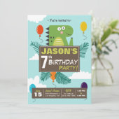 Cute Dinosaur Kids Birthday Party Invitation Kaart (Staand voorkant)