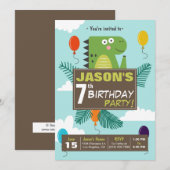 Cute Dinosaur Kids Birthday Party Invitation Kaart (Voorkant / Achterkant)