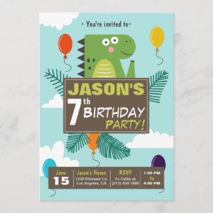 Cute Dinosaur Kids Birthday Party Invitation Kaart