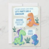 Cute Dinosaur Kids Birthday Party Invitation Kaart (Voorkant)