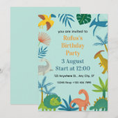 Cute Dinosaur Kids Birthday Party Invitation Kaart (Voorkant / Achterkant)