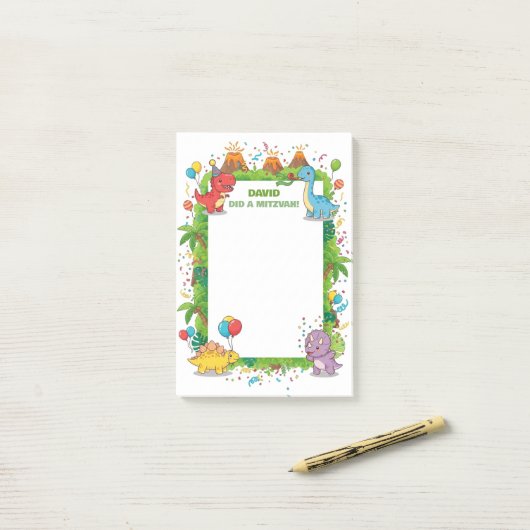 Cute Dinosaur Kids Persoonlijke Mitzvah Post-it® Notes (Op bureau)