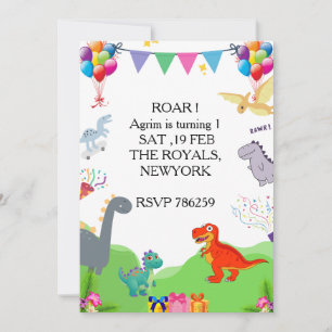 Cute Dinosaur Kids Verjaardagsuitnodiging Kaart