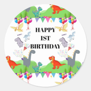 Cute Dinosaur Kids Verjaardagsuitnodiging Ronde Sticker