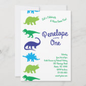 Cute Dinosaur Kinder 1st Birthday Dino Party Kaart (Voorkant)