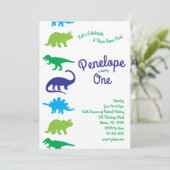 Cute Dinosaur Kinder 1st Birthday Dino Party Kaart (Staand voorkant)