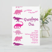 Cute Dinosaur Kinder 1st Birthday Pink Dino Party Kaart (Staand voorkant)