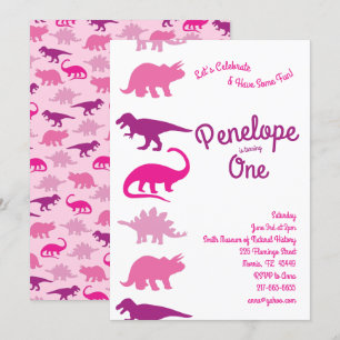 Cute Dinosaur Kinder 1st Birthday Pink Dino Party Kaart