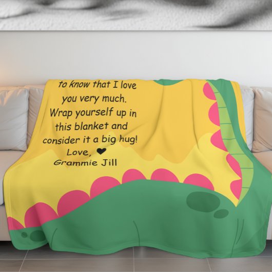 Cute Dinosaur Kinder Blanket met Custom Message Fleece Deken