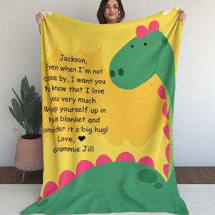 Cute Dinosaur Kinder Blanket met Custom Message Fleece Deken