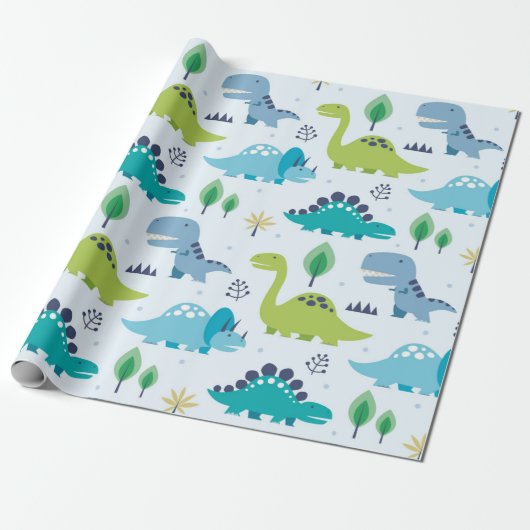 Cute Dinosaur Kinder Pattern Cadeaupapier (Uitgerold)