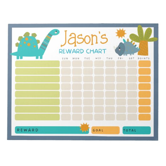 Cute Dinosaur Kinder Reward Chart for Daily Routin Notitieblok (Voorkant)