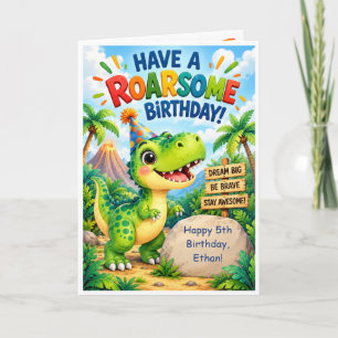 Cute Dinosaur Kinder Verjaardagskaart – Persoonlij Kaart
