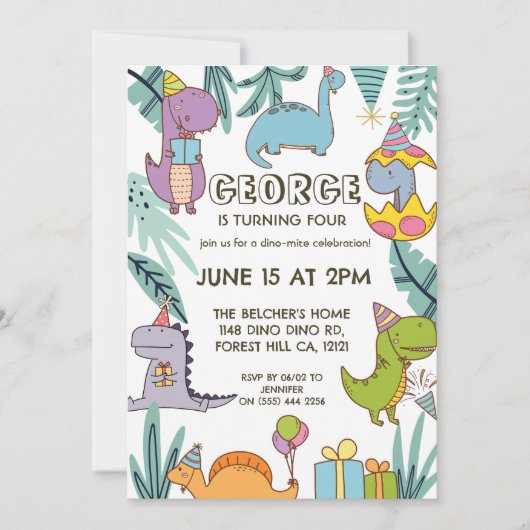 Cute Dinosaur kinderen Birthday Kaart (Voorkant)