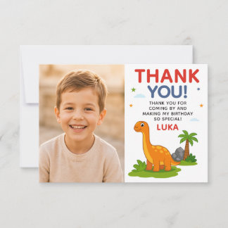 Cute Dinosaur Kinderen Verjaardag Foto Bedankkaart