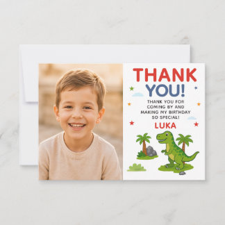 Cute Dinosaur Kinderen Verjaardag Foto Bedankkaart