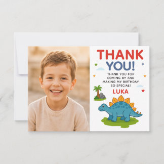 Cute Dinosaur Kinderen Verjaardag Foto Bedankkaart