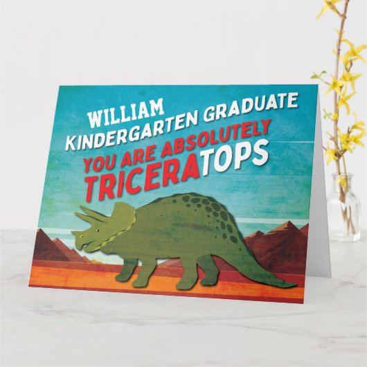 Cute Dinosaur Kindergarten Afstuderen Kaart (Gele Bloem)