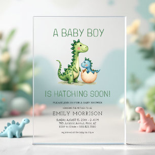 Cute Dinosaur Komt Ervaar Baby Boy Shower Acryl Uitnodigingen