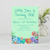 Cute Dinosaur Little Dino draait One Birthday Kaart (Staand voorkant)
