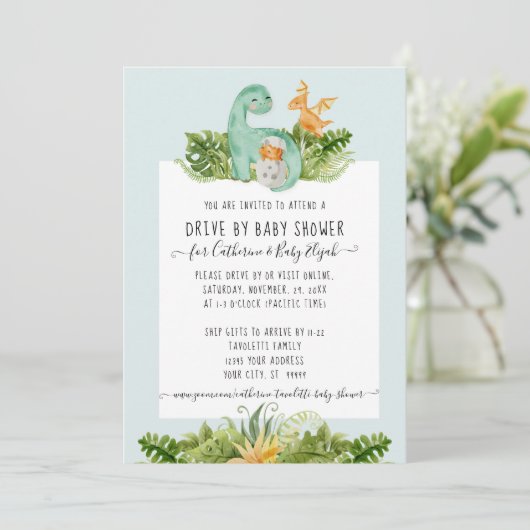 Cute Dinosaur mammie Foliage Baby drive by Shower  Kaart (Staand voorkant)