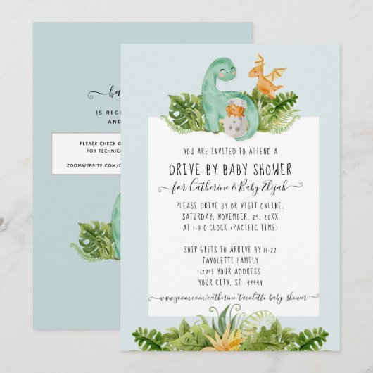 Cute Dinosaur mammie Foliage Baby drive by Shower  Kaart (Voorkant / Achterkant)