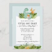 Cute Dinosaur Mammie Foliage Baby Virtual Shower Kaart (Voorkant / Achterkant)