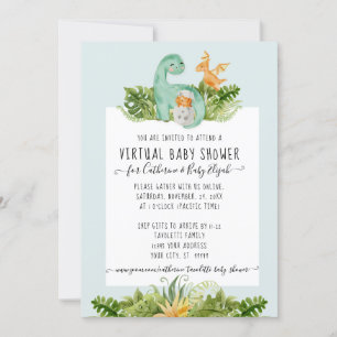 Cute Dinosaur Mammie Foliage Baby Virtual Shower Kaart