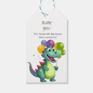 Cute Dinosaur met Ballonnen 1e Verjaardag Cadeauta Cadeaulabel