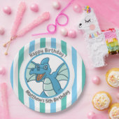 Cute Dinosaur met Blue Green Stripes Papieren Bordje (Feest)