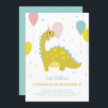 Cute Dinosaur met Colorful Balloons Kids Birthday Kaart<br><div class="desc">Nodig familie en vrienden uit voor het verjaardagsfeest van je kind met deze leuke uitnodiging. Hij heeft een dinosaurus met een feestje met kleurrijke ballonnen en confetti. Personaliseer door namen,  datum,  tijd,  plaats en andere gebeurtenisdetails toe te voegen. Deze dinosaurusuitnodiging is perfect voor zowel meisjes als jongens.</div>