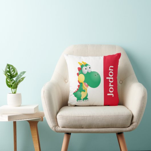 Cute Dinosaur met de Naam van de Douane Kussen (Stoel)