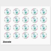 Cute Dinosaur met het Baby shower Pink Peony Ronde Sticker (Vel)