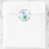 Cute Dinosaur met het Baby shower Pink Peony Ronde Sticker (Tas)