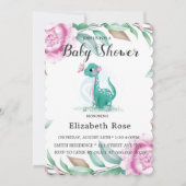 Cute Dinosaur met roze pony Baby Girl Shower Kaart (Voorkant)