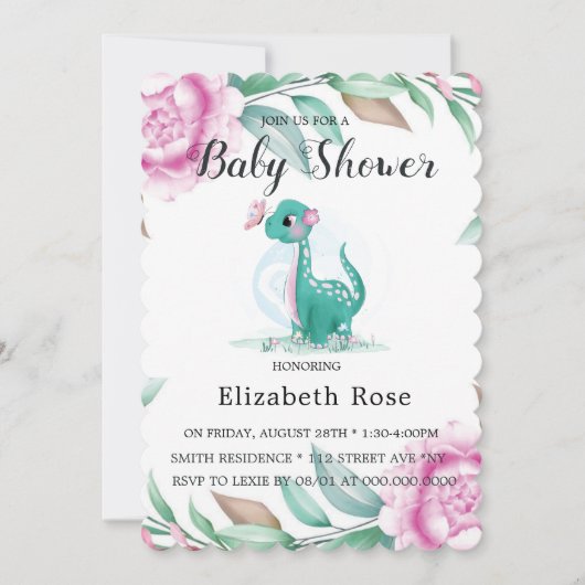 Cute Dinosaur met roze pony Baby Girl Shower Kaart (Voorkant)
