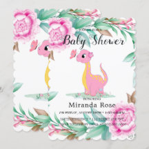 Cute Dinosaur met roze pony Baby Girl Shower