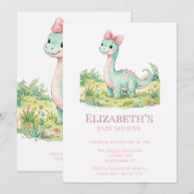 Cute Dinosaur Met Roze Strik Baby Shower