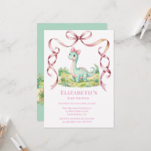 Cute Dinosaur Met Roze Strik Baby Shower