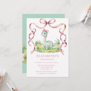 Cute Dinosaur Met Roze Strik Baby Shower Kaart