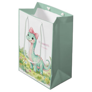 Cute Dinosaur Met Roze Strik Baby Shower Medium Cadeauzakje