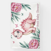 Cute Dinosaur met Vlinders Baby Shower Spandoek (Verticaal)