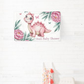 Cute Dinosaur met Vlinders Baby Shower Spandoek (Insitu)