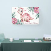 Cute Dinosaur met Vlinders Baby Shower Spandoek (Beurs)