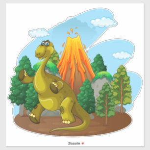 Cute Dinosaur met Volcano Stickers